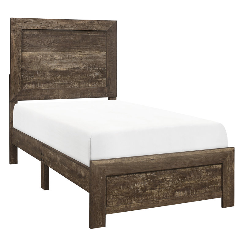 Lit simple rustique à finition brune - Unité de meuble en bois et en bois d'ingénierie avec finition élégante, tête de lit et rails