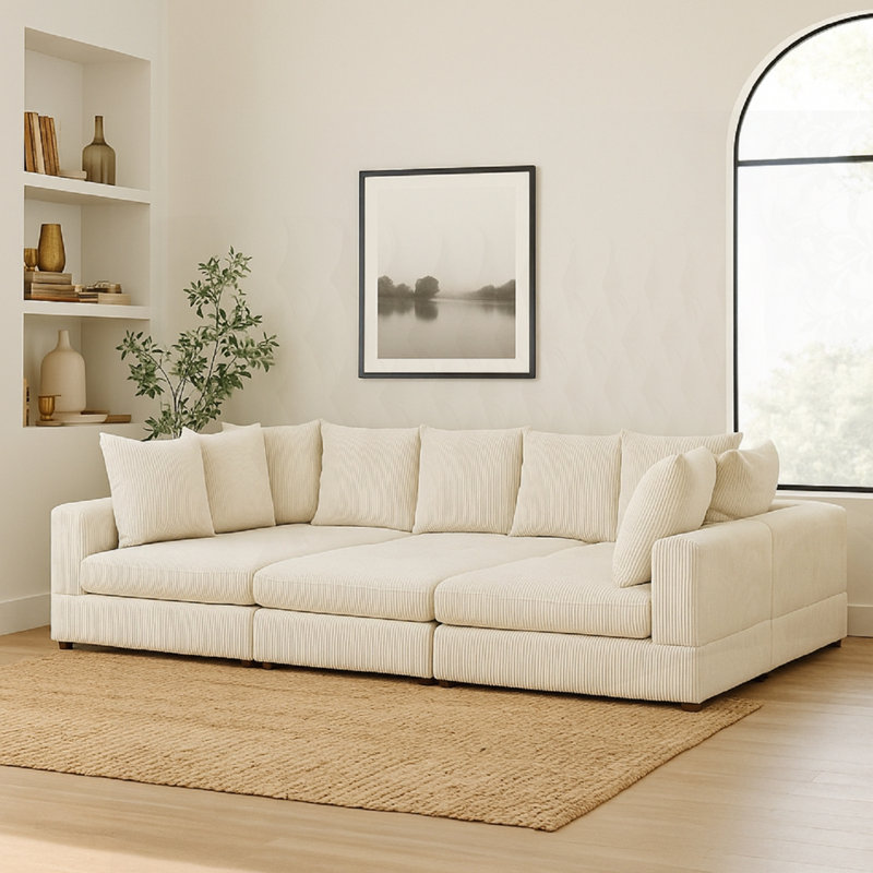 Canapé modulaire en velours côtelé 6 pièces, Crème, crème