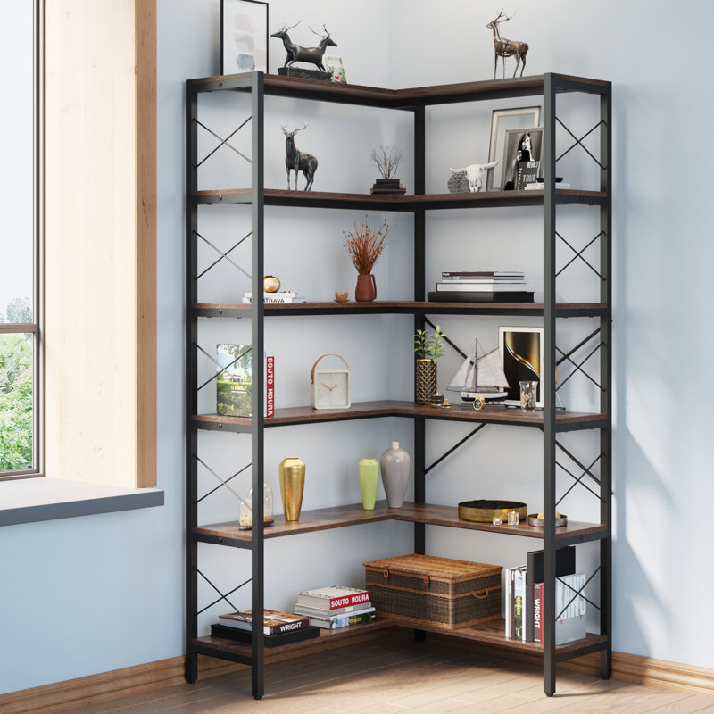 Anorea Corner Bookcase, (6 Shelves) 70.8" H x 30.7" W x 30.7" D