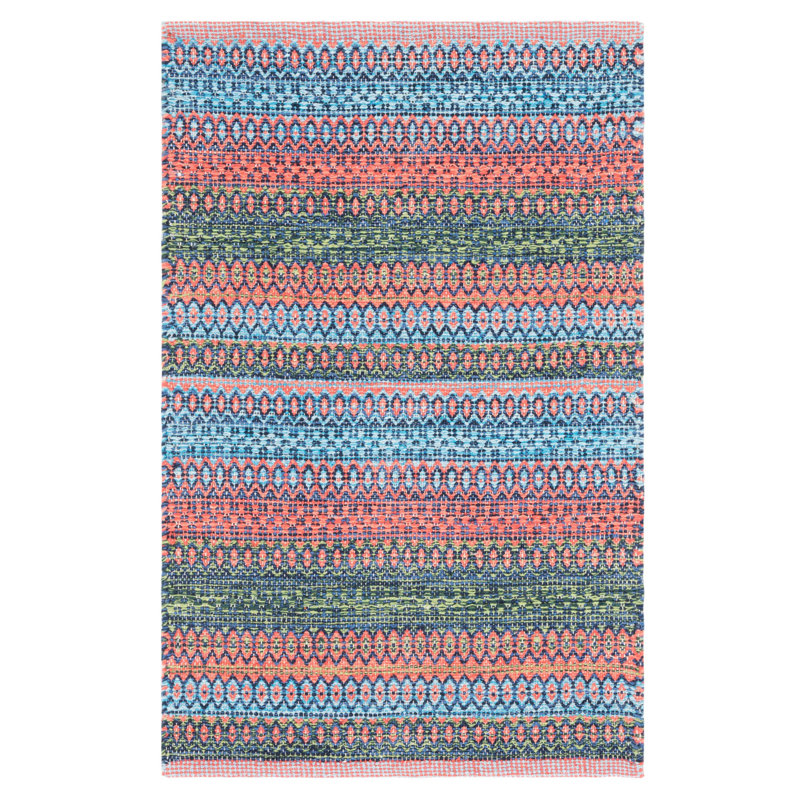 Kilim Flat Weave Cotton Geometric Rug, Rectangle 5' x 8'