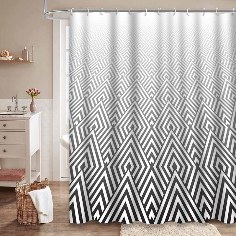 Rideau de douche à motif géométrique abstrait blanc avec 12 crochets, L 72 po x l 72 po