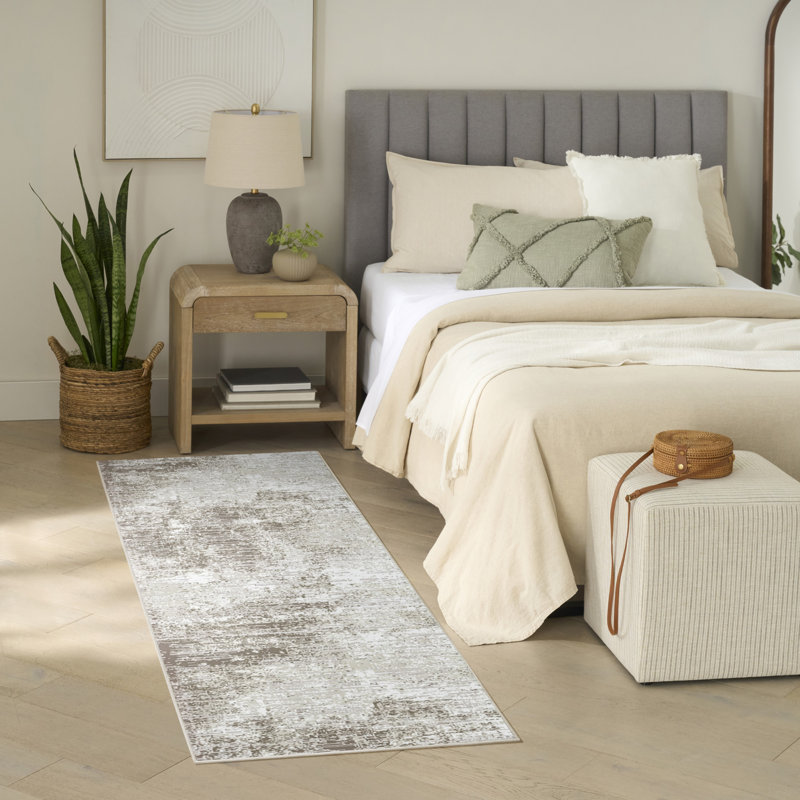 Tapis d'intérieur moderne Mathews Ivoire Taupe, Tapis de couloir 2 pi 2 po x 6 pi