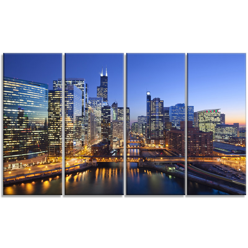 «Chicago River with Bridges at Sunset», reproduction de photo à multiples images sur toile tendue