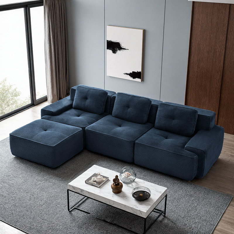 Canapé modulaire en L Veloria, Bleu