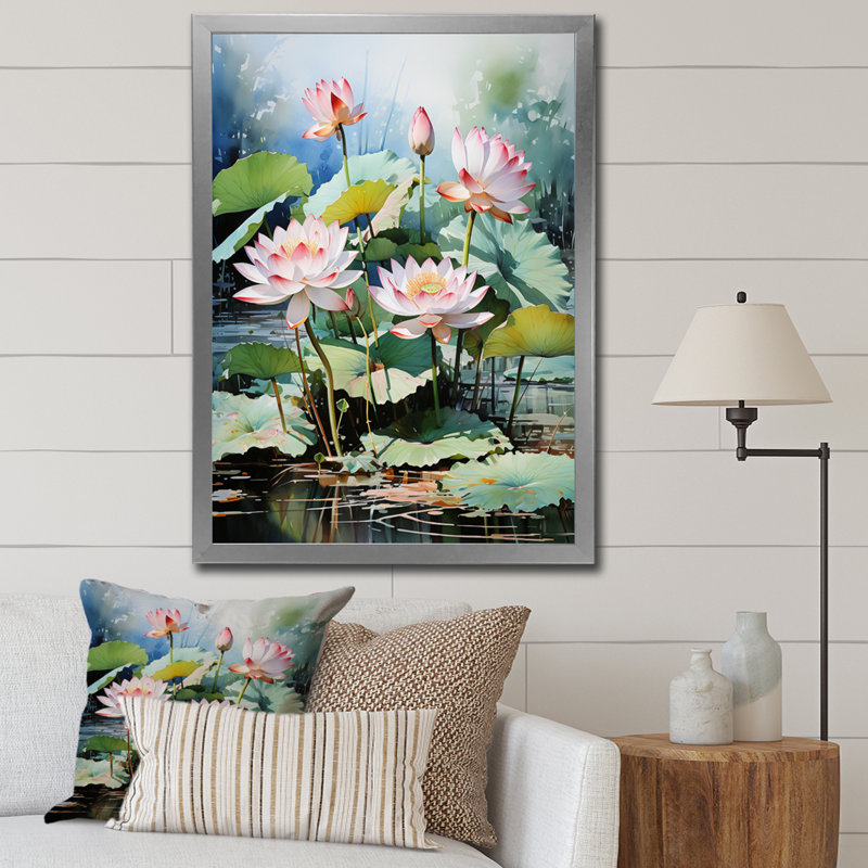 «Geryon China Art Lotus Pond II», reproduction, H 32 po x l 16 po x P 1 po, Cadre photo argenté