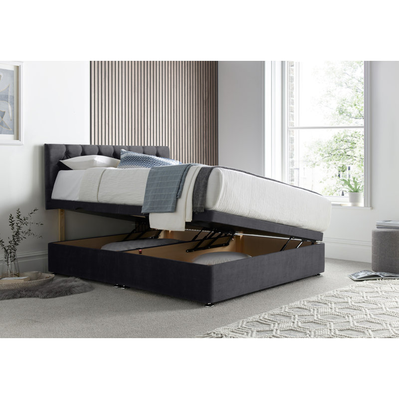 Florida Naple Divan Ottoman with Headboard on Struts, Black, Double (4'6)