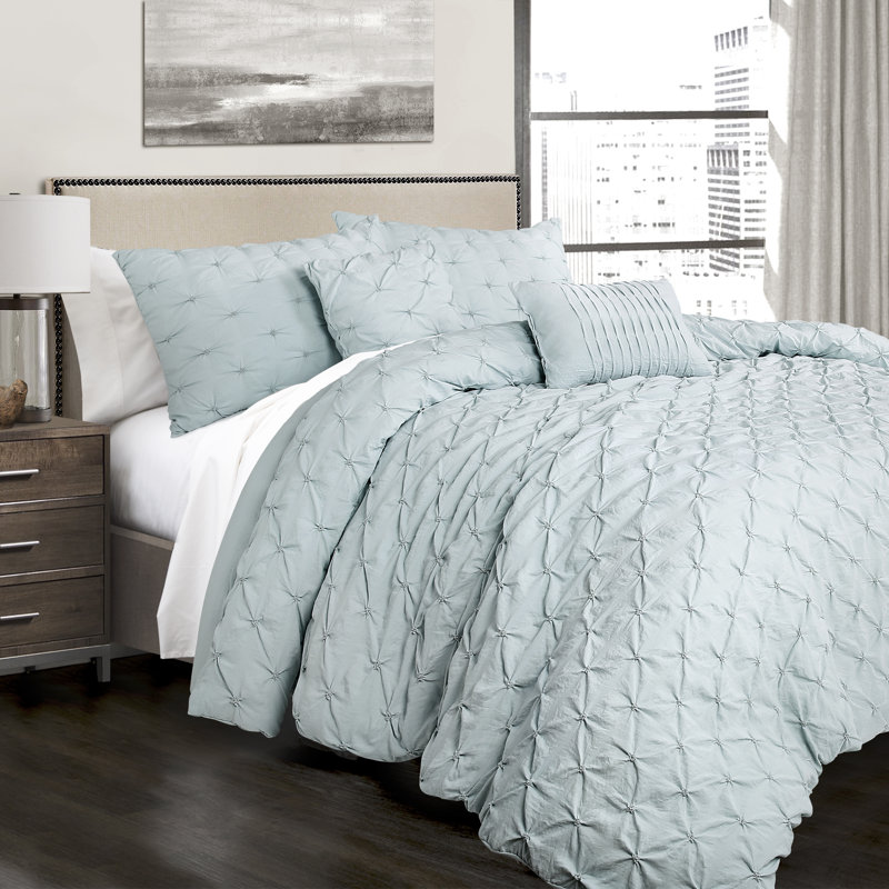 Ravello Microfiber Comforter Set, King Comforter + 2 King Shams + 2 Throw Pillows, Blue