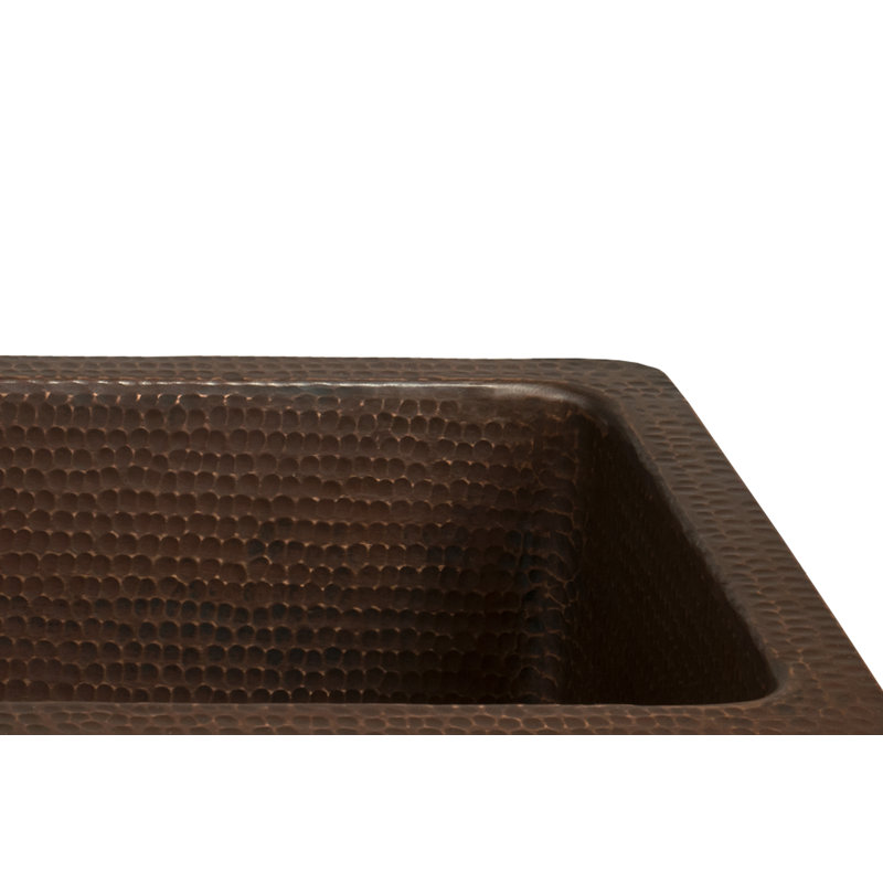 Évier de bar rectangulaire en cuivre martelé 28 po avec ouverture de drain 3,5 po