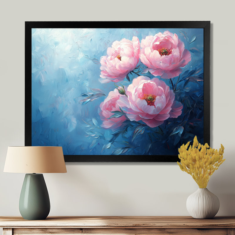 «Rose fleur rêve de pivoines II - pivoines grand art mural», H 16 po x l 32 po, Toile tendue