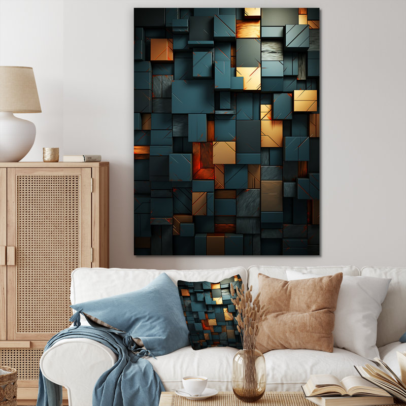 «Green and Gold Stylish Dark Geometric Elegance I», art mural abstrait, H 20 po x l 12 po x P 1 po, Toile tendue