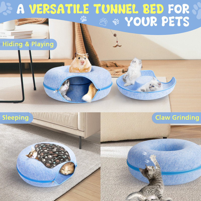 Grand lit tunnel pour chat, 2 pièces, bleu - 24 pouces, Bleu / bleu