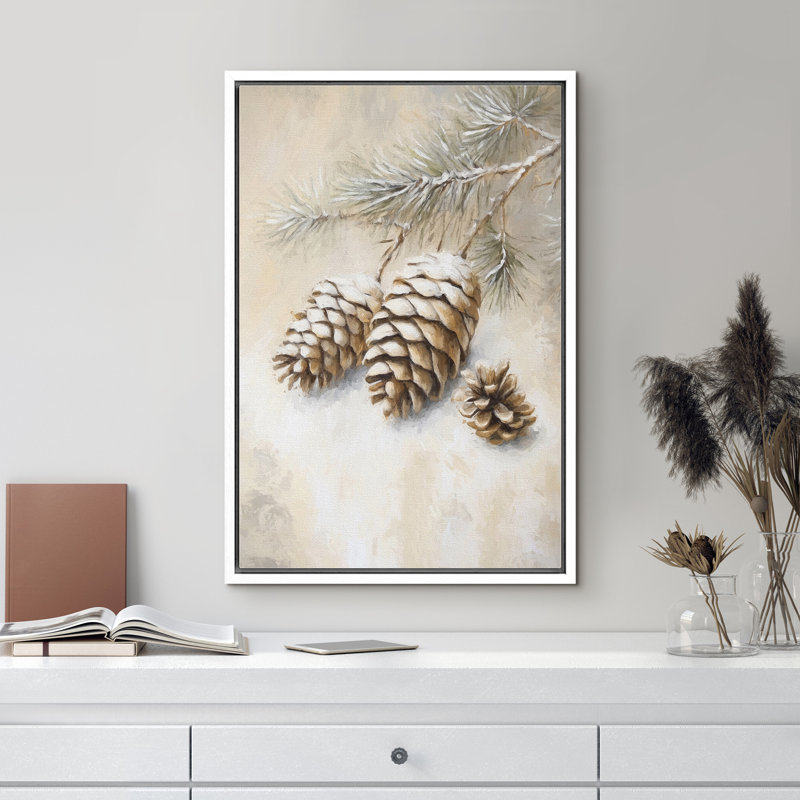 «Christmas Pinecone Rustic Christmas Winter Christmas Christmas Decor», reproduction d'art sur toile encadrée, Blanc
