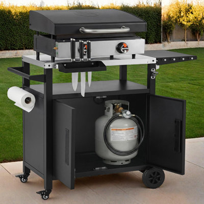 Chariot de barbecue extérieur avec armoire de rangement et table pliable pour barbecue