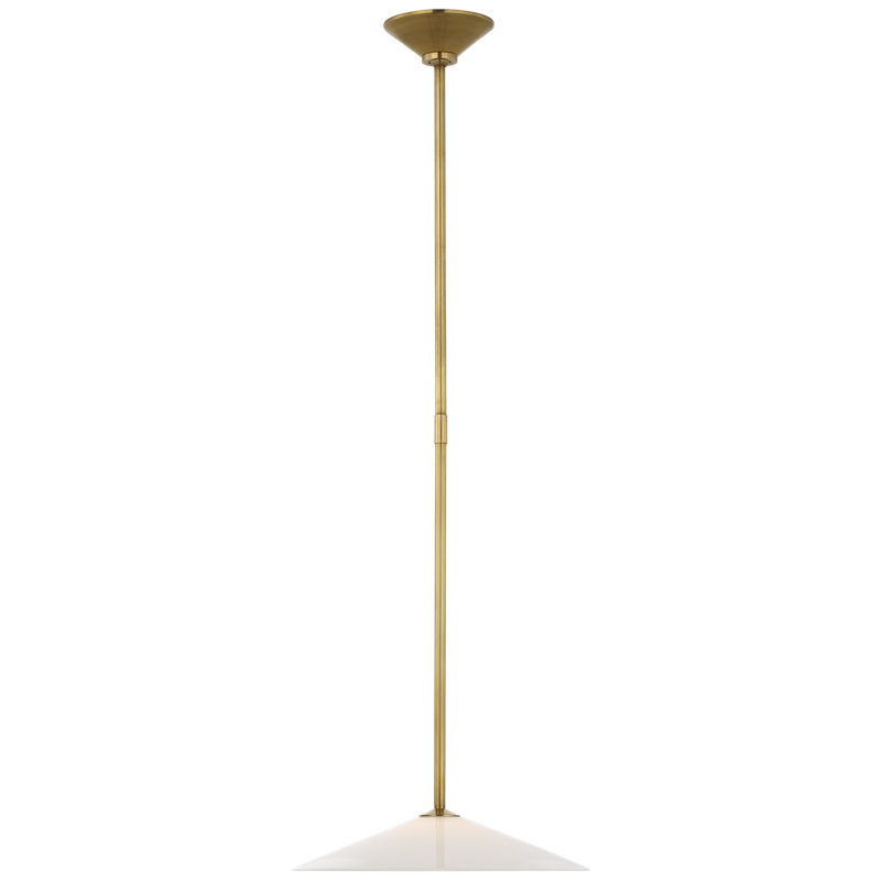 Amber Lewis Ponce Pendant with Shade, 47" H x 13" W x 13" D, White, Hand-Rubbed Antique Brass