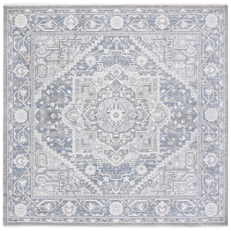 Tapis oriental en polyester 1272 Clover, Square 6'7", Bleu