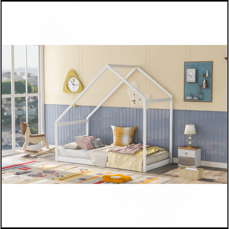 Lit maison en bois, Lit simple, Blanc