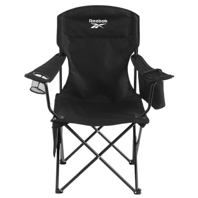  Folding Quad Camp Chair with Built-In Cooler, Cup Holder & Carry Bag, Portable Outdoor Camping Chair for Tailgating, Beach, Sports & Patio, Black
