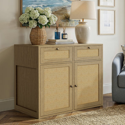 Gianna Farmhouse 2-Door Storage Accent Cabinet With Rattan-Style Panels