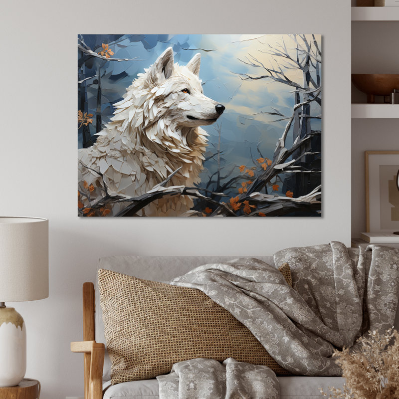 Décoration murale en forme de loup en hiver Patchwork I - animaux, H 12 po x l 20 po x P 1 po