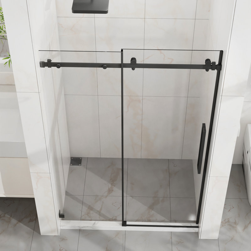 Sliding Shower Door, Frameless Sleek Glass Shower Door, 1/4" (6Mm) Thick Tempered Clear Glass With Easy-Clean Coating, Stainless Steel Hardware