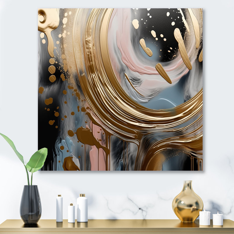 Abstract Golden And Pink Infinity Circles VI - Abstract Shapes Metal Wall Art, 16" H x 16" W