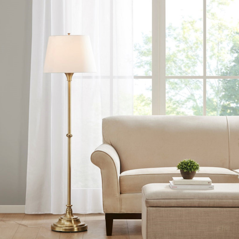 Lampe sur pied H 59 po, lampe sur pied en laiton antique classique classique avec abat-jour empire, idéale pour une décoration intérieure élégante et intemporelle.