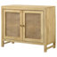 Armoire d'appoint 2 portes avec panneaux de canne tressés naturels, base en bois de manguier, accessoires en laiton antique pour le rangement des portes modernes, bois, fini