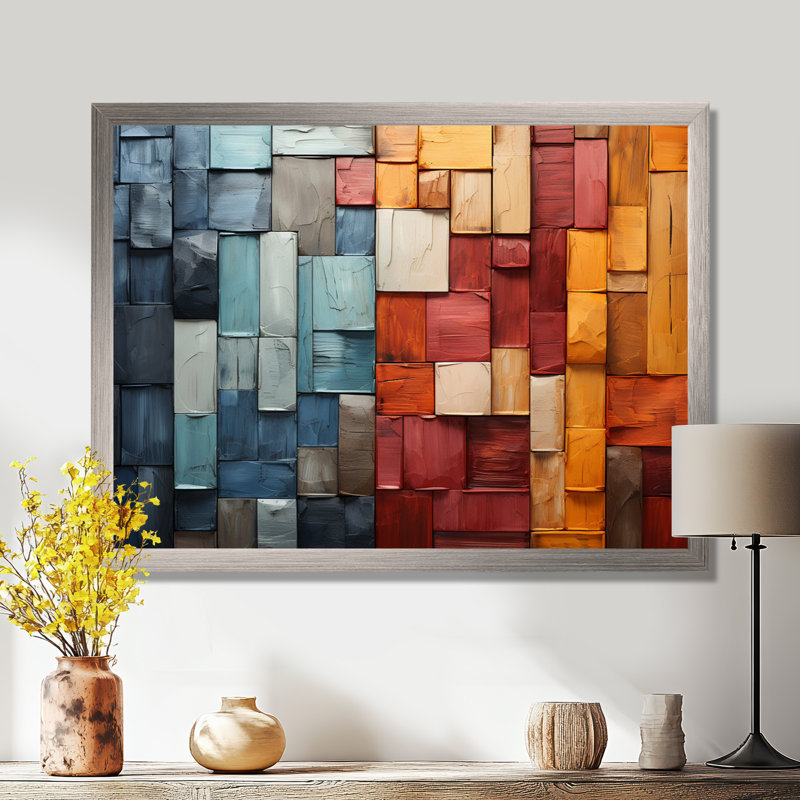 «Gazdecki Forest Red Wood Collage I», art mural forêt, Cadre flottant noir, H 30 po x l 40 po x P 1,5 po