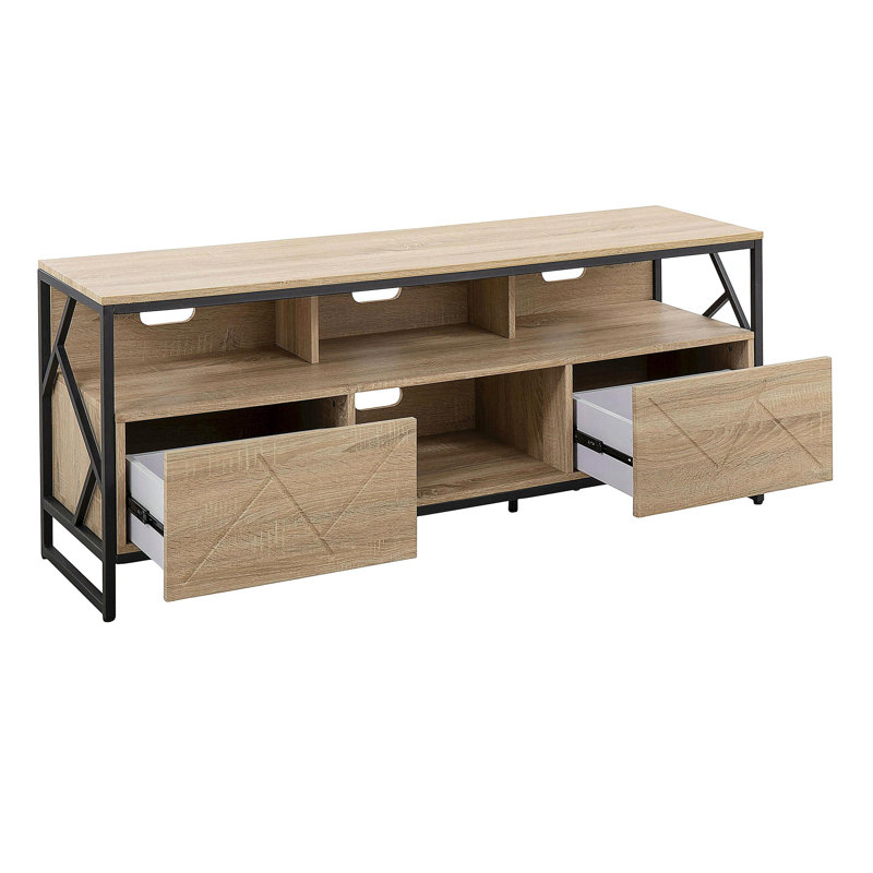 Meuble télé Folia en bois naturel et acier noir