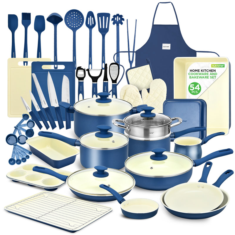 Nutrichef 54-Piece Marble Non-Stick Cookware And Bakeware Set, Professional Home Kitchen Collection With Multi-Sized Pots, Pans, And Heat-Resistant Tools