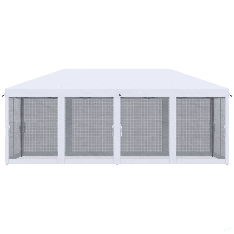 Tente à auvent avec filet Outsunny de 10 pi x 20 pi, abri de soleil instantané robuste, grandes tentes pour fêtes avec sac de transport pour l'extérieur, le jardin, le patio et le blanc crème