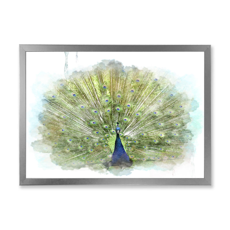 Paon, reproduction d'art sur toile, Toile avec cadre argenté, H 16 po x l 32 po x P 1,5 po