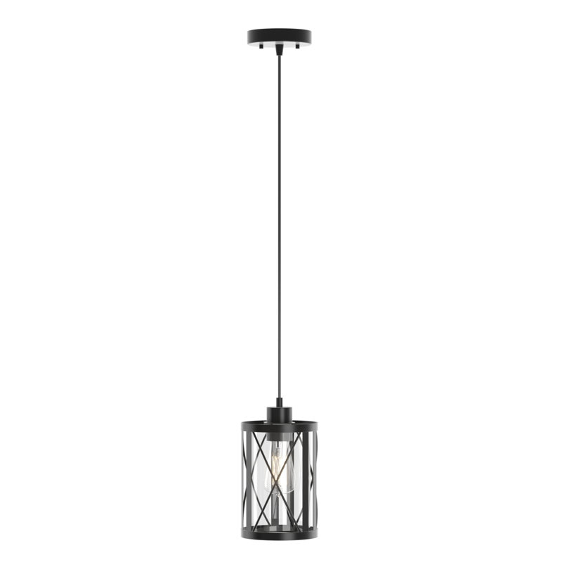Luminaire suspendu cylindrique moderne à 1 lumière à intensité variable Alessia noir mat avec abat-jour en verre transparent
