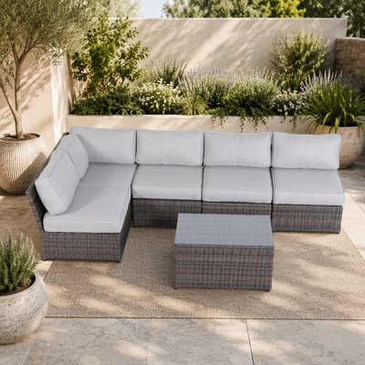 Ensemble de conversation en osier pour 4 personnes avec coussins - entièrement assemblé