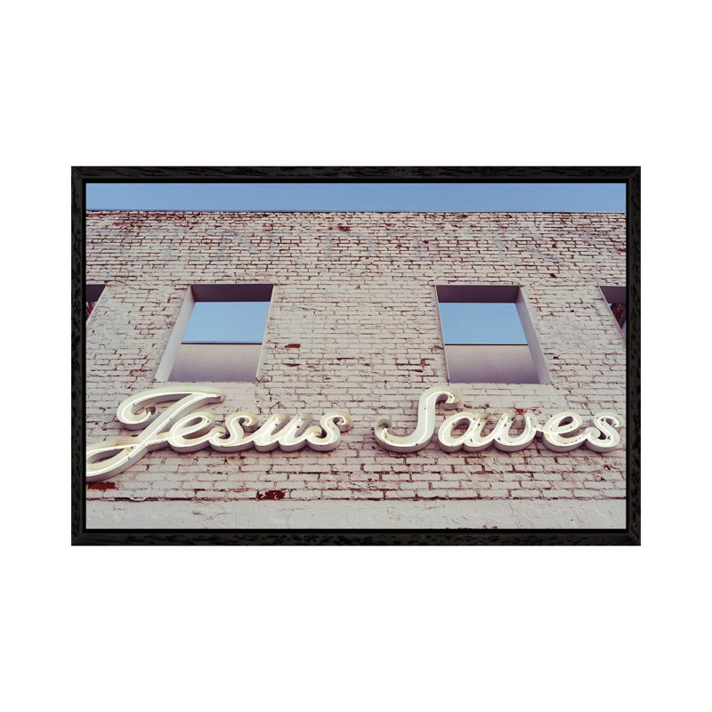 Jesus Saves 1 Piece Wall Art on Canvas, 66.04cm H x 101.6cm W x 3.81cm D, Black Framed