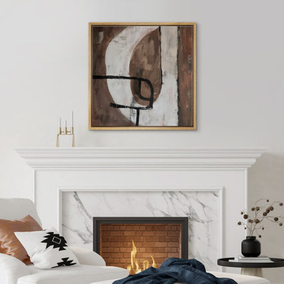 Style Mid-Century rétro brun foncé, formes abstraites neutres, grand cadre rustique, décor minimaliste