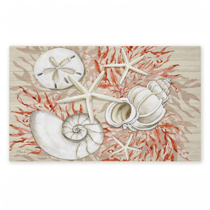 Tapis d'extérieur imprimé corail et coquillages blancs, design par Paul Brent, 18 po x 30 po