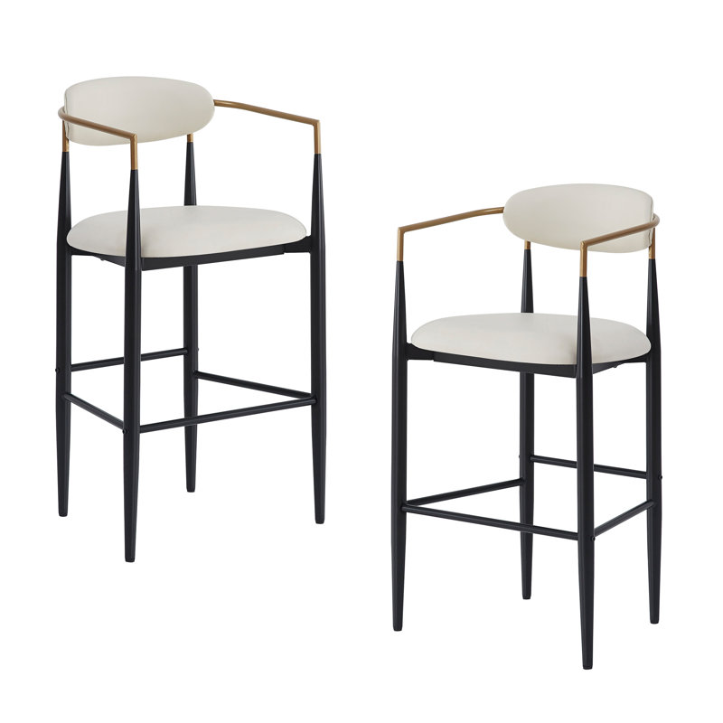 Ensemble de 2 tabourets de comptoir - beige recouvert de 2 tabourets de bar, Noir, Blanc
