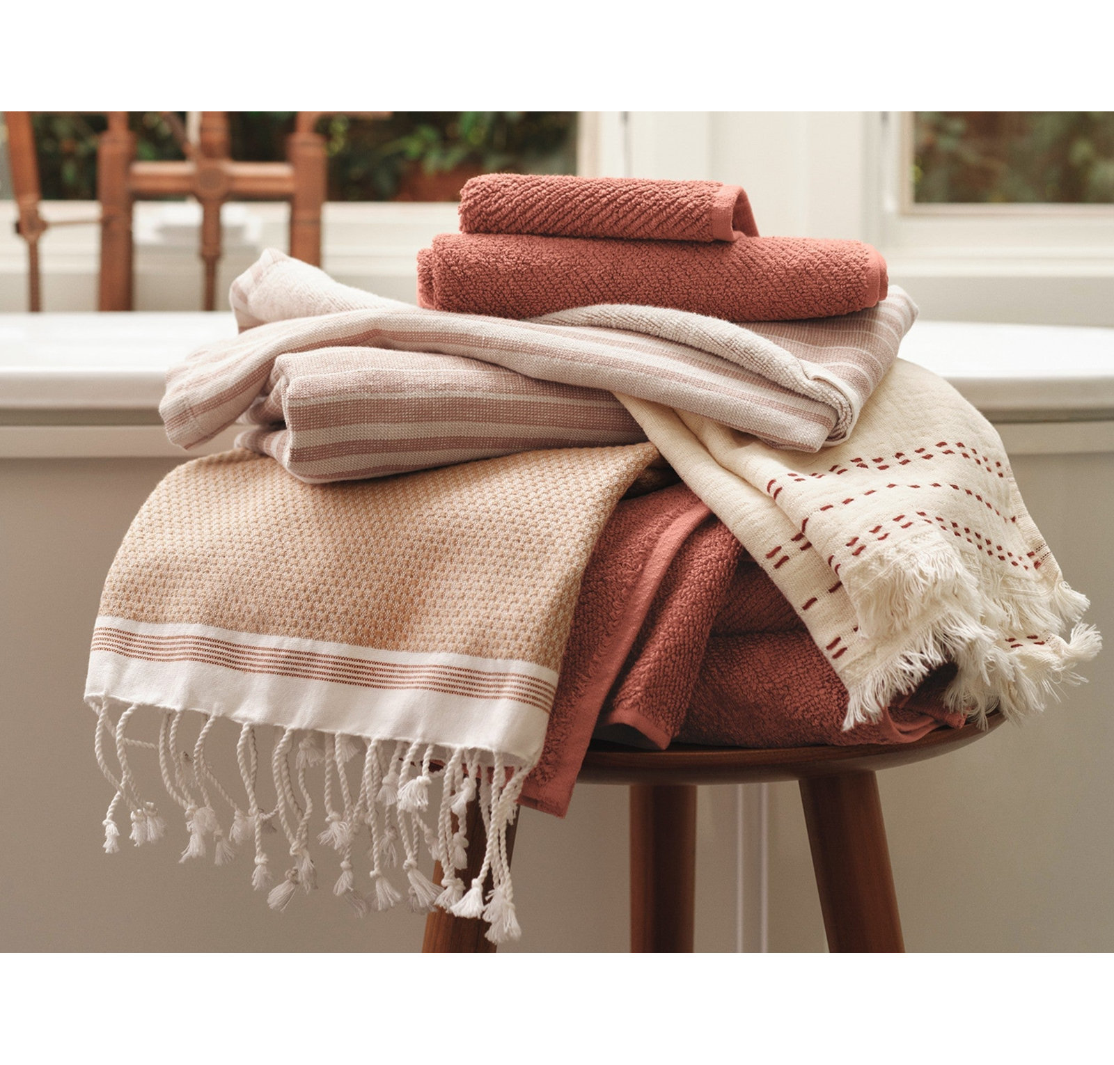 Mediterranean Organic Cotton Bath Towel, Bath Towel, Fawn/Rust