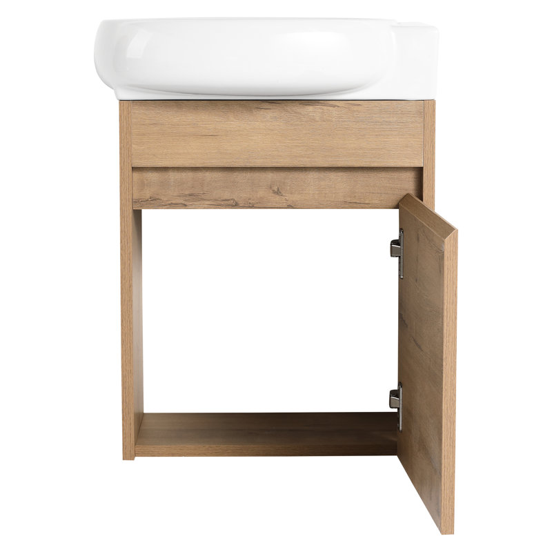 Comptoir de salle de bain mural compact - 16 po, portes à fermeture en douceur, lavabo pour petites salles de bain avec portes en céramique, portes de fermeture