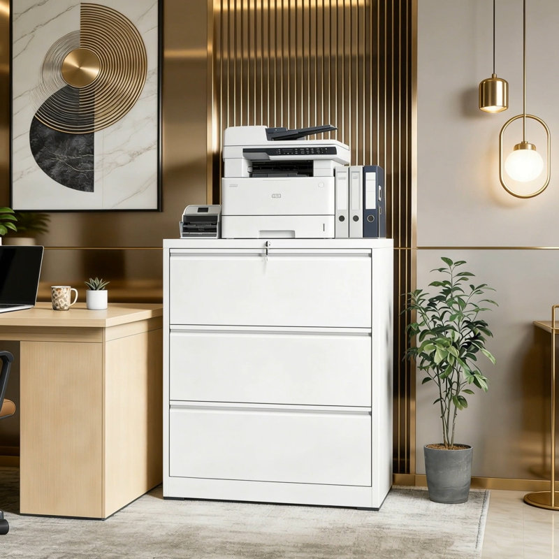 3 Drawer Lateral File Cabinet, 35.4 Inch Wide Metal Filing Cabinet, Locking Heavy Duty File Cabinet For Home Office, Anti-Tip Safety Interlock, Vertical Storage For Letter/Legal/A4 Files
