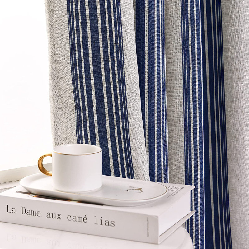 Romelia Saki Print Room Darkening Grommet Curtain Panel, 52" W x 84" L, Jean Navy