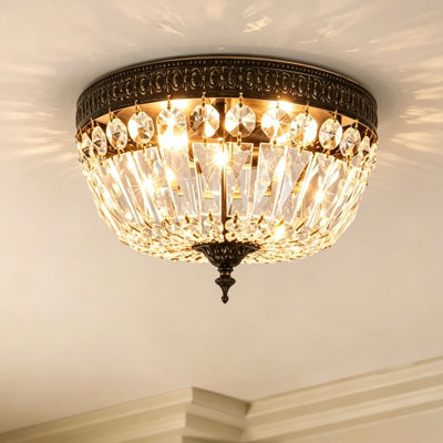 3 - Light Glass Crystal Flush Mount Ceiling Light