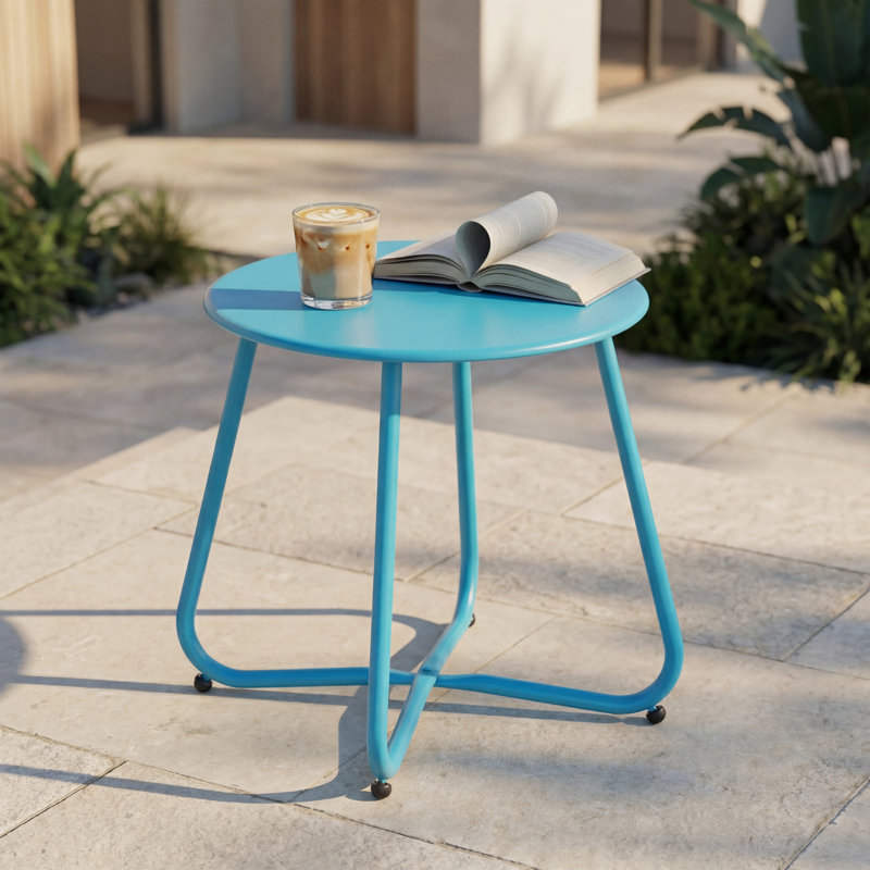 Ebern Round Outdoor Side Table, Turquoise