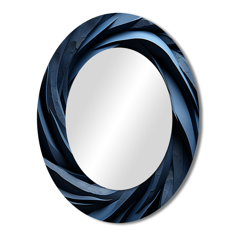 Spiraling Blue Abstract Vortex IV - Modern Oval Wall Mirror, 43" x 33"