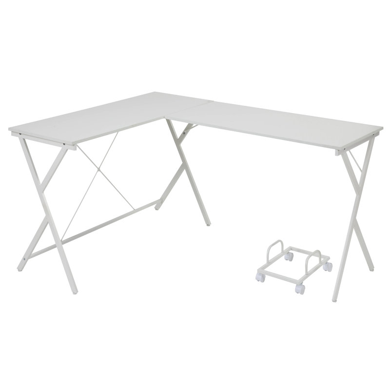 Bureau blanc en forme de L avec plateau extensible et ordinateur en forme de L avec support personnalisable, Blanc
