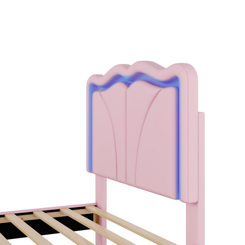 Lit double rembourré en polyuréthane rose, Lit double, Rose