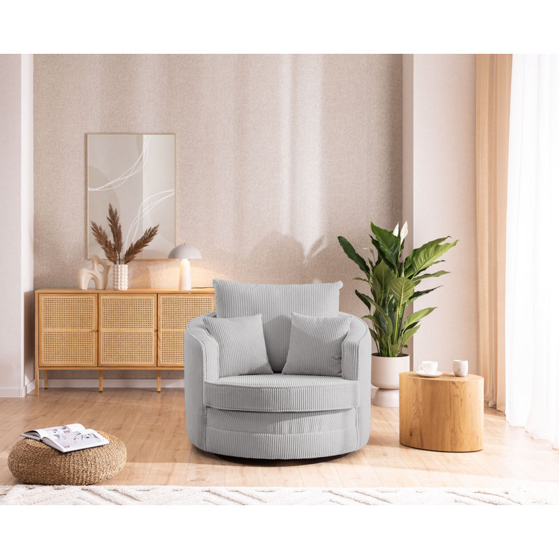 Ted Armchair Swivel Barrel Soft Chair in Cord Fabric, Light Grey