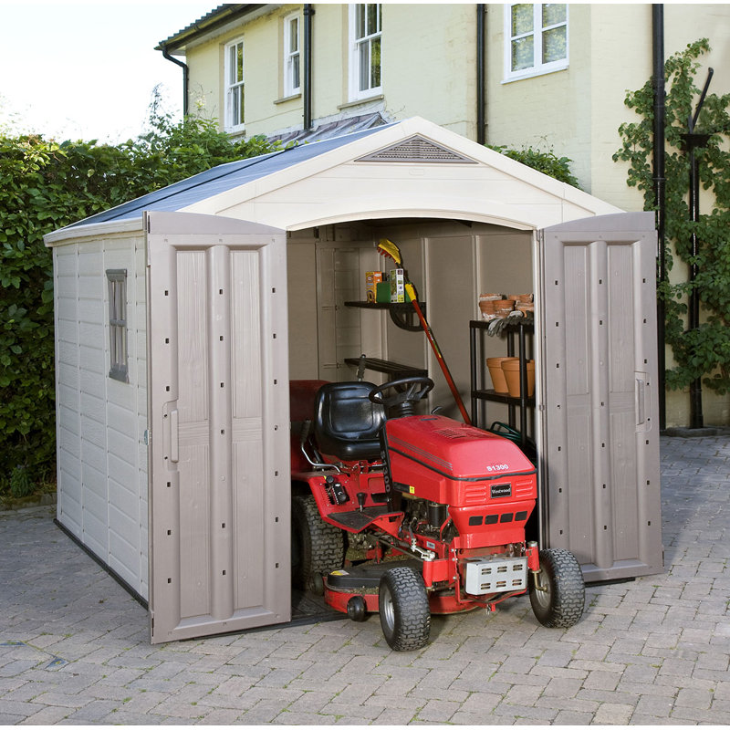 Keter Factor 8x11 ft. Durable Resin Outdoor Storage Shed With Floor and Double Doors for Garden Patio Furniture and Tools