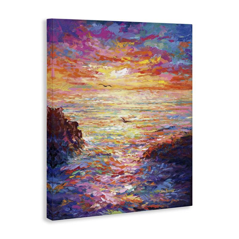 «Vibrant Abstract Ocean Sunset» par Leon Devenice, H 30 po x l 24 po x P 1,5 po